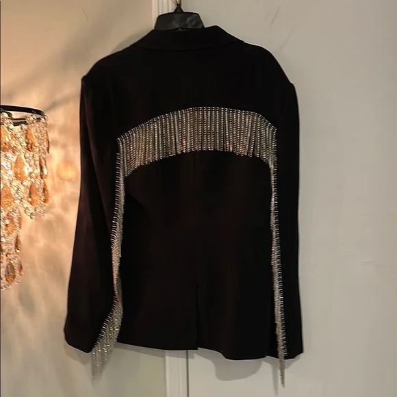 NWT $695 Cinq a Sept black blazer with rhinestone fringe size 6 - Picture 5 of 11